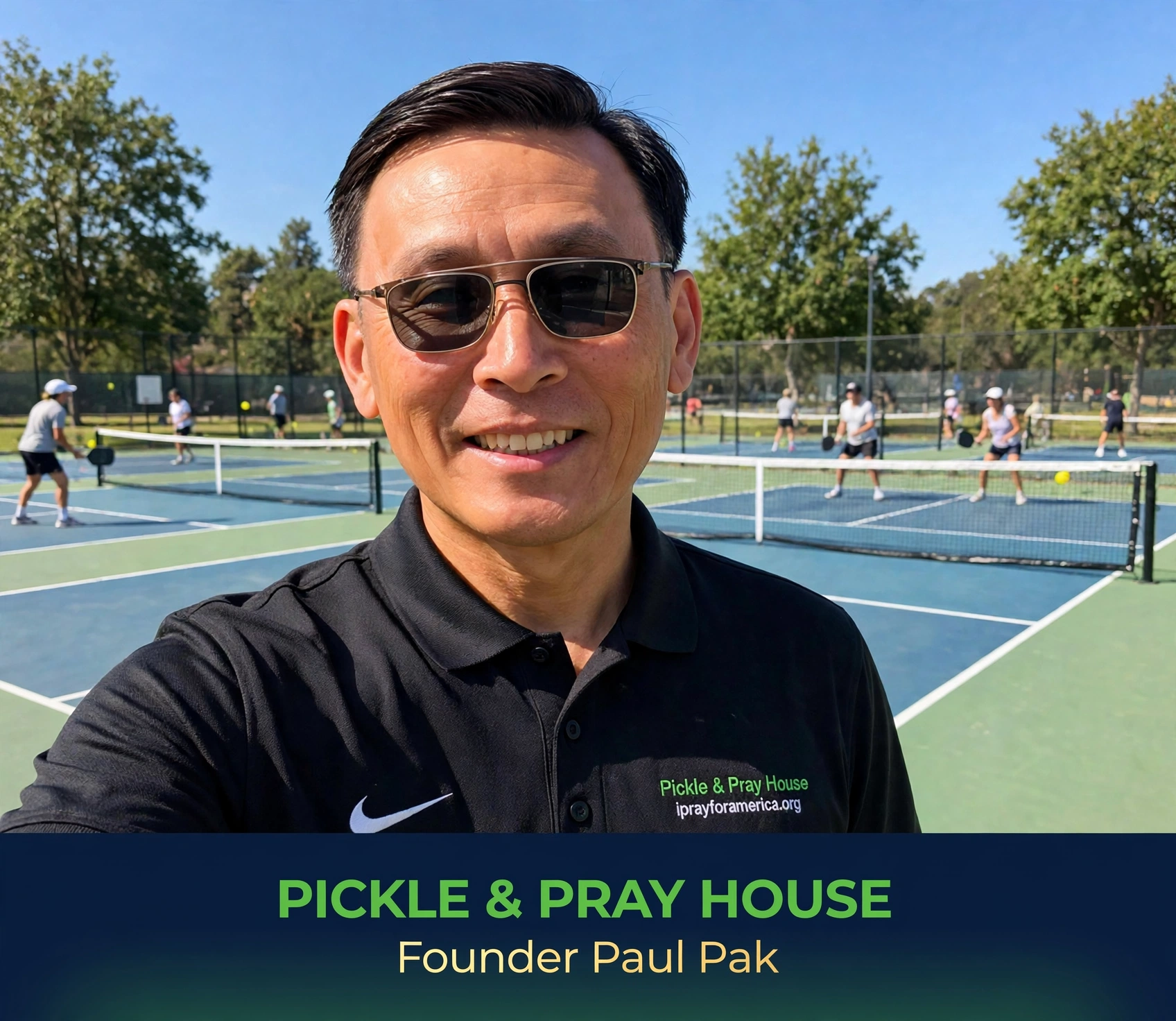 Paul Pak, founder of Pickle and Pray House, on a pickleball court