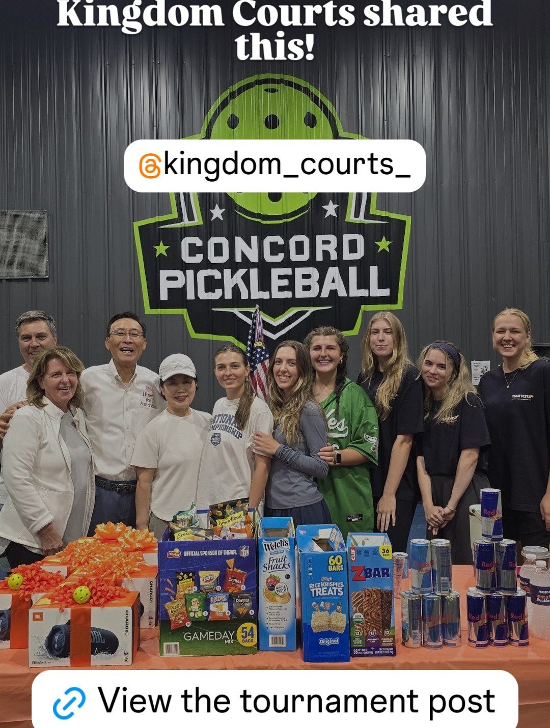 Kingdom Courts group with tournament prizes at Concord Pickleball