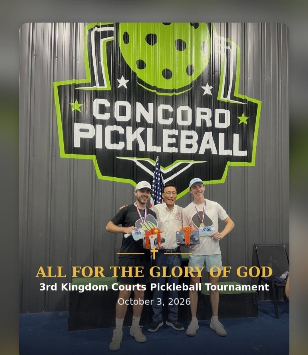 Medal winners at the 3rd Kingdom Courts Pickleball Tournament in Concord, October 3, 2026